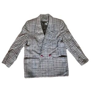 Vtg 80s Wool Academia Tweed Blazer Double breast Giorgio Sant'Angelo Sz 8